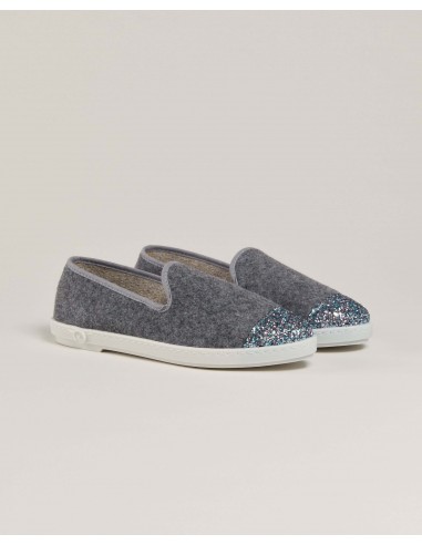 Chausson femme laine, gris paillettes plus qu'un jeu 