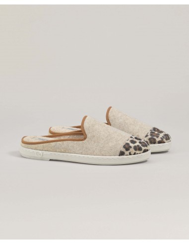 Mule femme laine, beige léopard les ctes