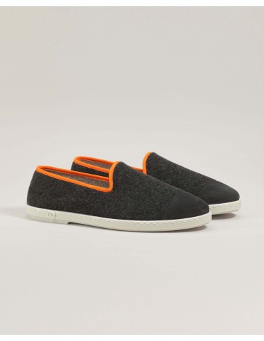 Chausson homme laine, gris orange fluo en ligne