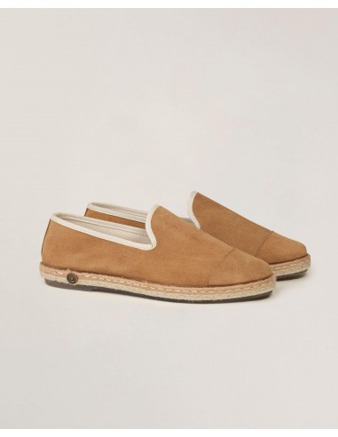 Espadrille femme cuir, camel en linge