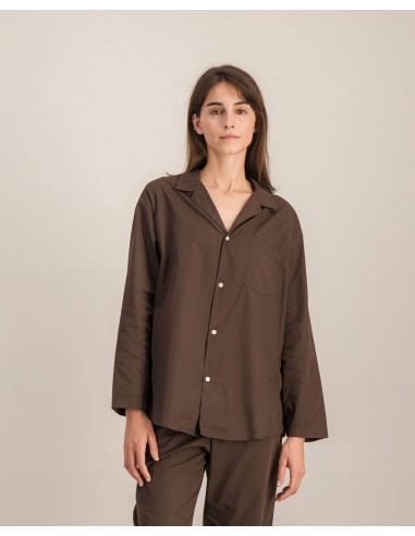 Chemise pyjama femme coton bio, chocolat JUSQU'A -70%! 