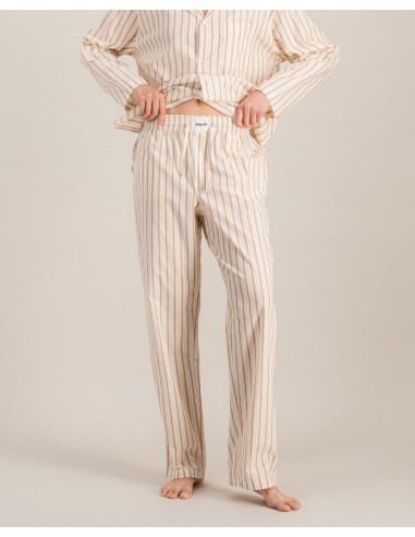 Pantalon pyjama femme coton bio, rayures beiges Amélioration de cerveau avec