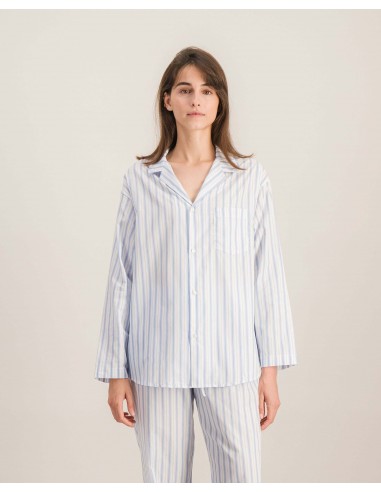 Chemise pyjama femme coton bio, rayures bleues suggérées chez