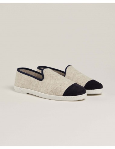 Men's wool slipper, beige navy de l' environnement