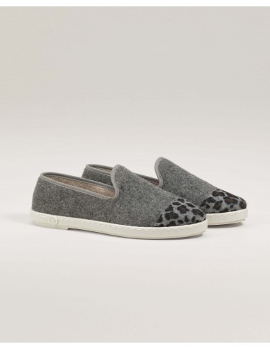 Women's wool slipper, gray leopard Les magasins à Paris