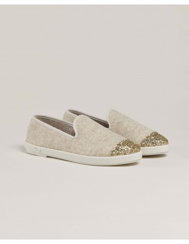 Women's wool slipper, beige glitter Venez acheter