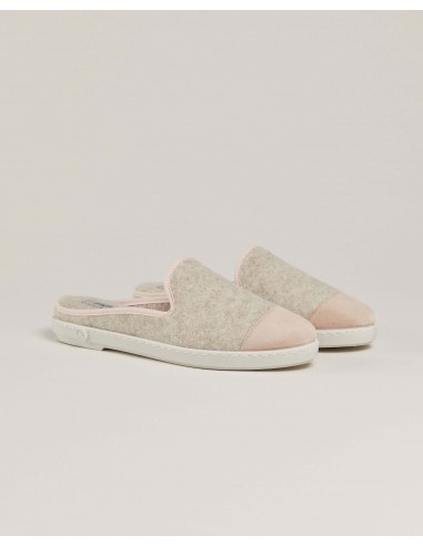 Women's wool mule, beige baby pink rembourrage situé sous