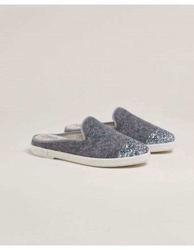 Women's wool mule, gray glitter de l' environnement