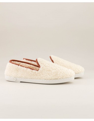 Men's wool sherpa slipper, white camel de France