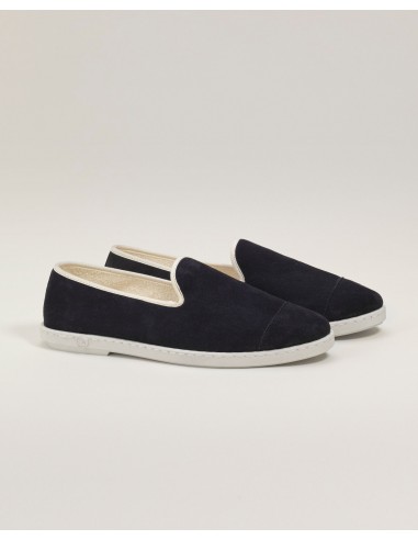 Men's leather slipper, navy les ctes