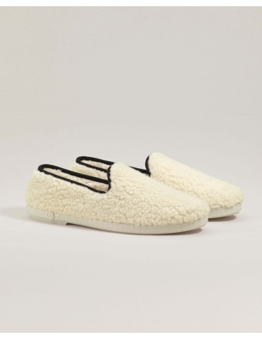 Women's wool sherpa slipper, white black brillant des détails fins