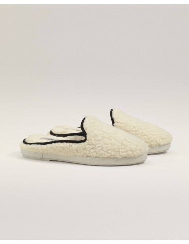 Women's wool sherpa mule, white black basket pas cher