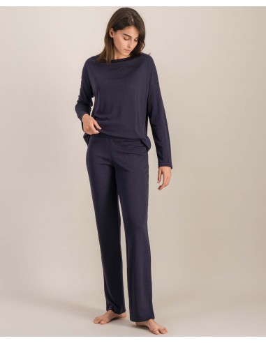 Women's Tencel pants, navy soldes