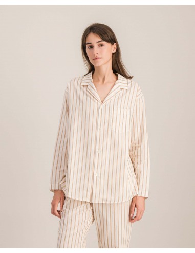 Women's organic poplin shirt, beige stripes du meilleur 