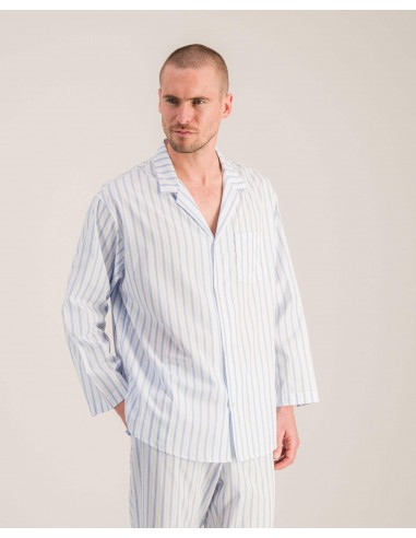 Men's organic poplin shirt, blue stripes en linge